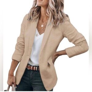 CICY BELL khaki long sleeve pocket button rayon blend blazer jacket large